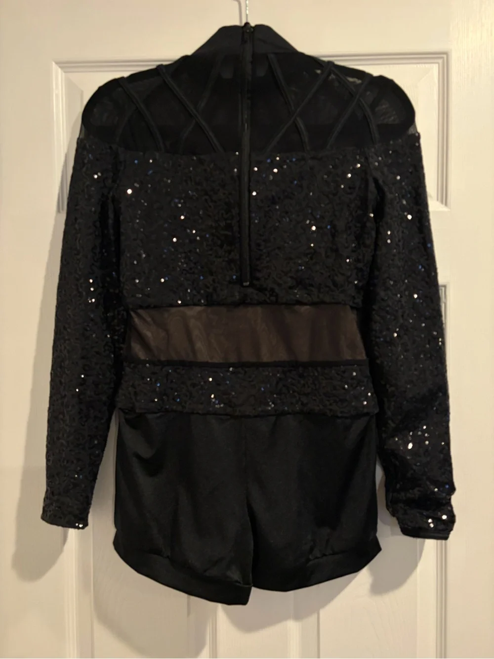 Weissman Black Sequin Long Sleeve Biketard “Love Runs Out”